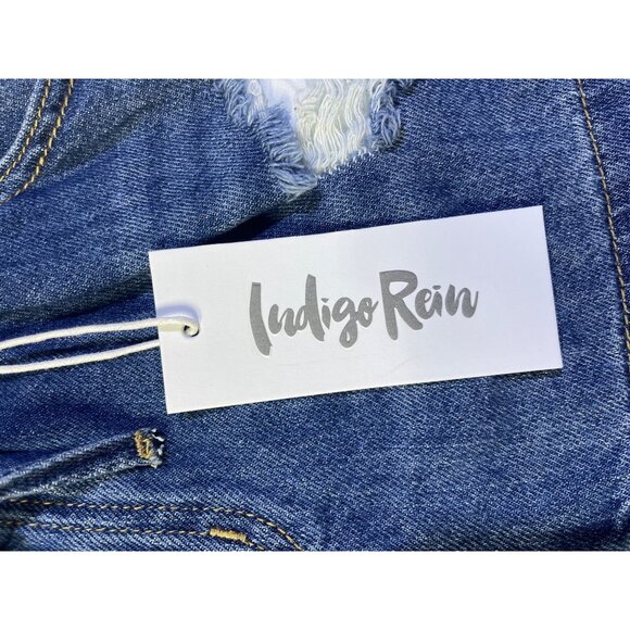 Indigo Rein Size 5 Curvy Super High Rise Denim Shorts Distressed Details & Elast - Picture 6 of 10